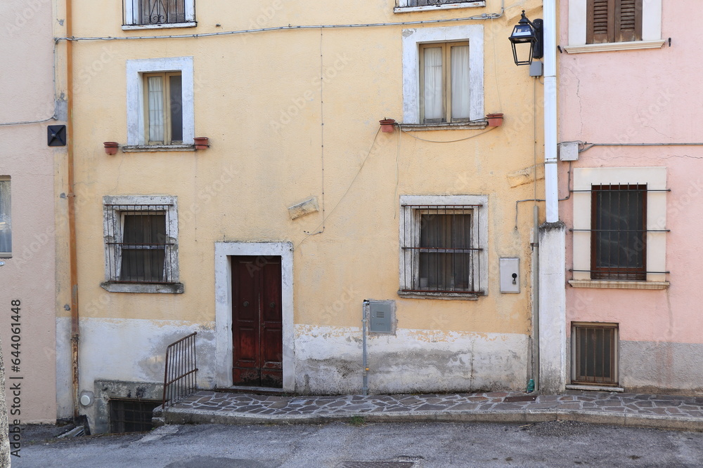 Street View with House Facades in a Countryisde Village in Lazio, Italy
