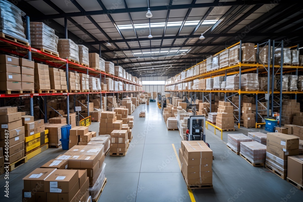 Large warehouse with shelves and boxes.