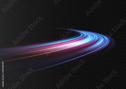 Blue glowing shiny speed lines effect vector background. Glowing speed lines. Light shining effect. Light trail wave, fire path trail line and filament curve rotation.