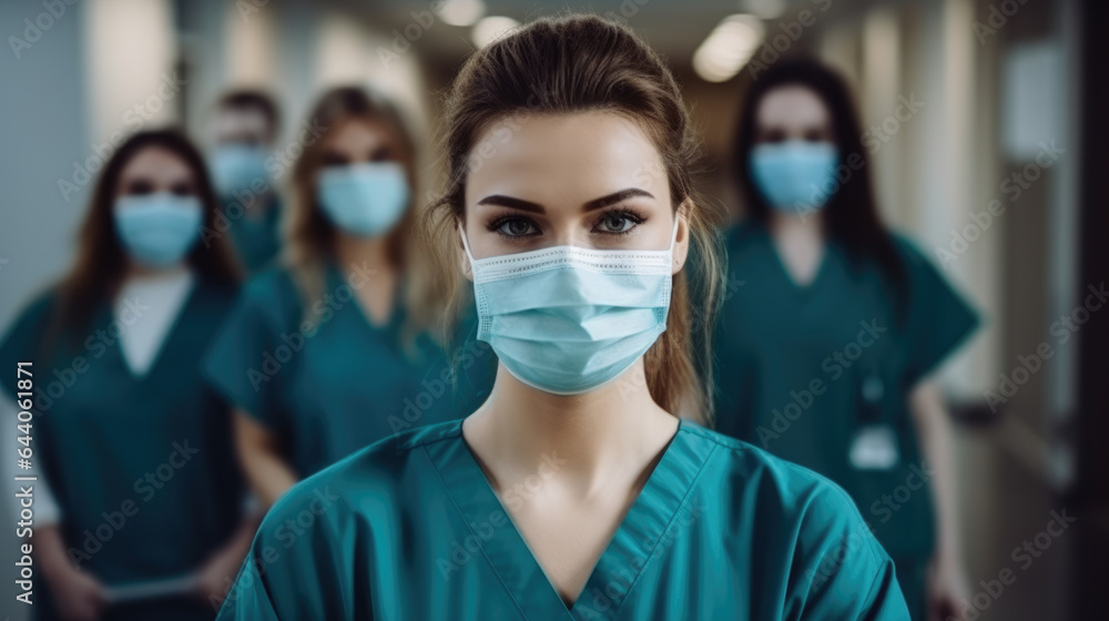 Portrait of a young nursing student standing with her team in hospital Portrait of a young nursing student standing with her team in hospital