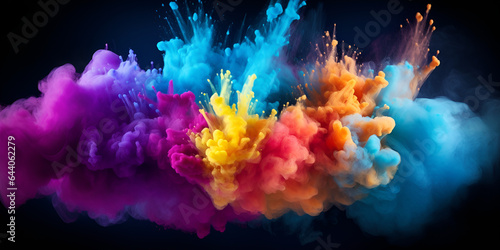 Color Bomb Images on Dark Background with Colorful Sand Blast 