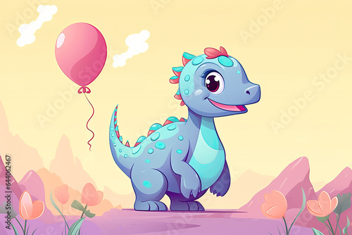 Cute cartoon dinosaur baby. Happy holiday concept