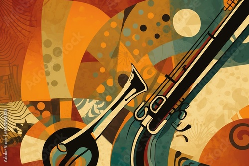 A musical background embellished with an abstract jazz design in an artistic poster. Generative AI