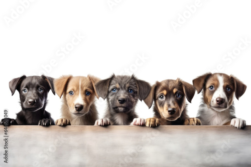 Row of dogs, blank white web banner. copy space for text