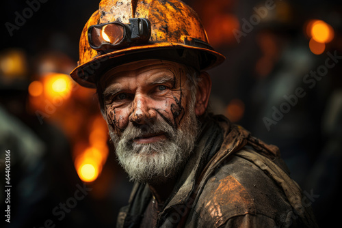 Bearded man miner in a coal mine