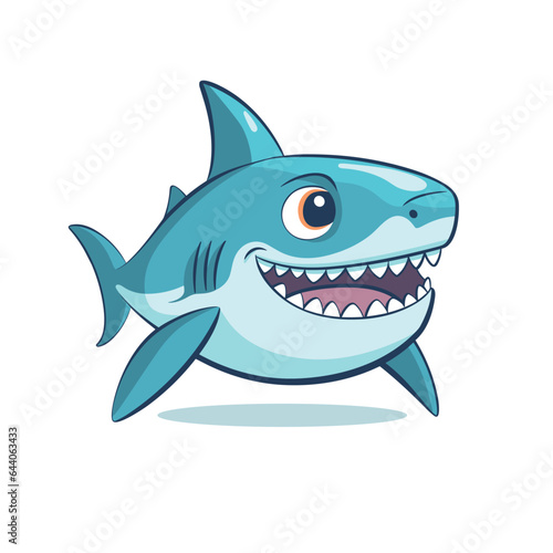 Smiling shark cartoon character isolated on white background. Vector stock