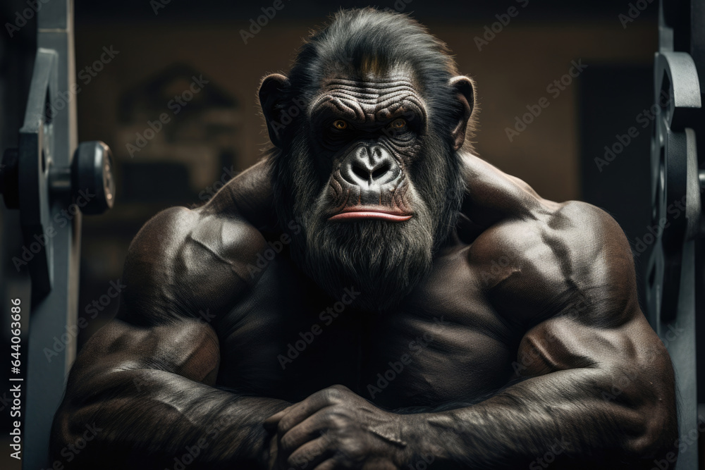 Muscular monkey gorilla bodybuilder or powerlifter in the gym Stock ...