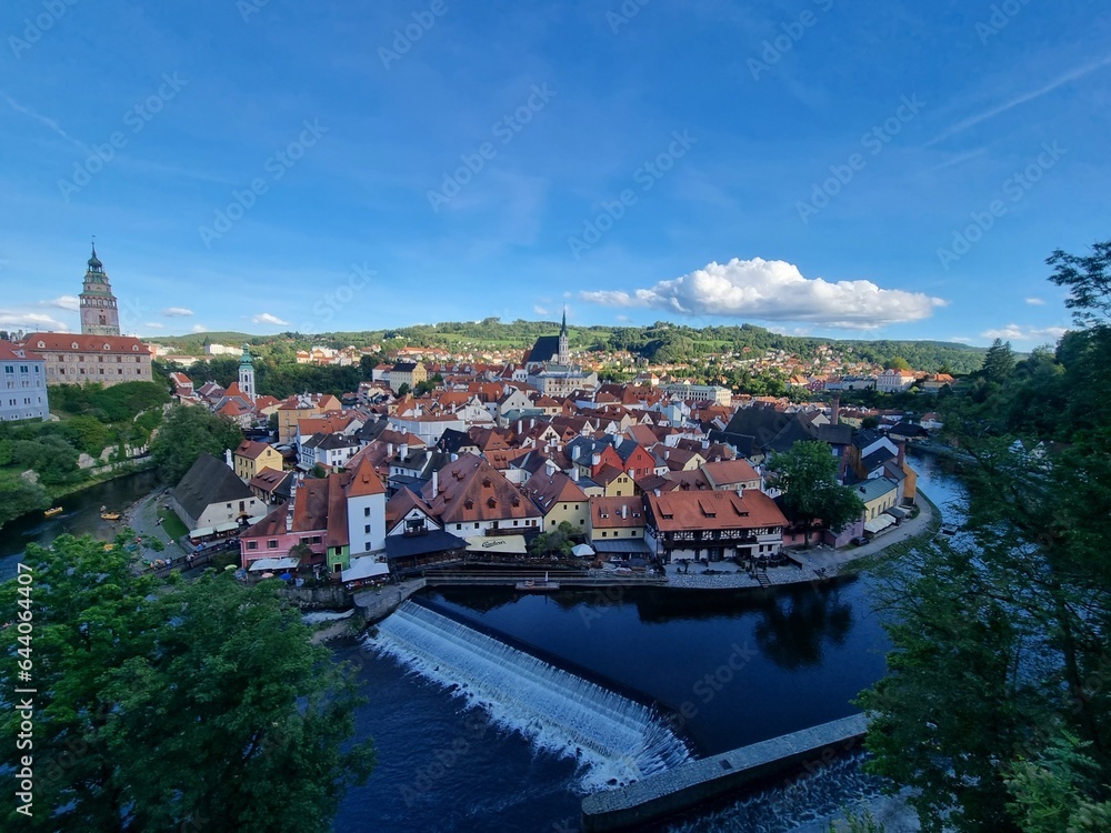Old city view from above. Top view. Czech krumlov. Traveling through Europe. The city in Czech Republic, sights. The world around us, beautiful next door. What to see in the Czech 
