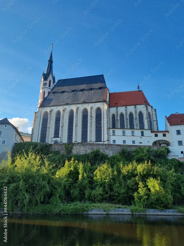 St. Vitus Church and cityscape Cesky Krumlov, Czech republic. Sunny autumn day. UNESCO World Heritage Site
