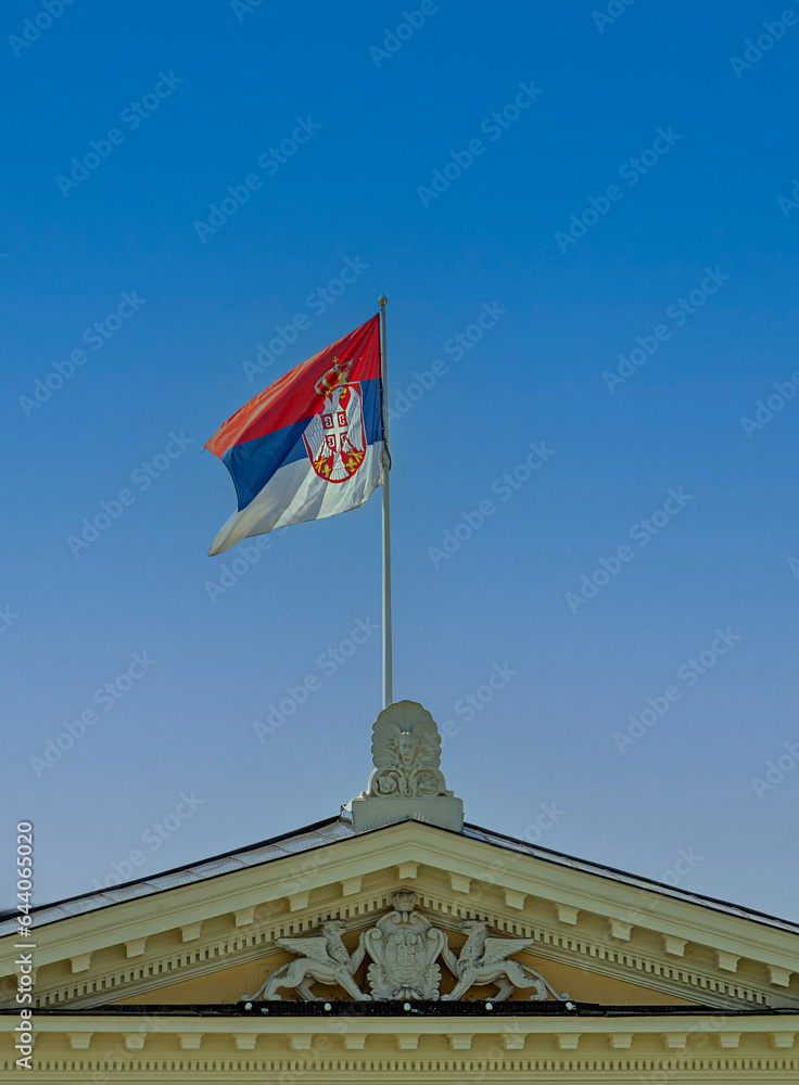Serbian flag on blue sky