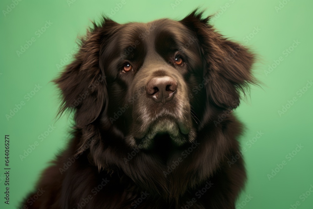 Close-up portrait photography of a curious newfoundland dog wearing a fairy wings against a spearmint green background. With generative AI technology Close-up portrait photography of a curious newfoundland dog wearing a fairy wings against a spearmint green background. With generative AI technology