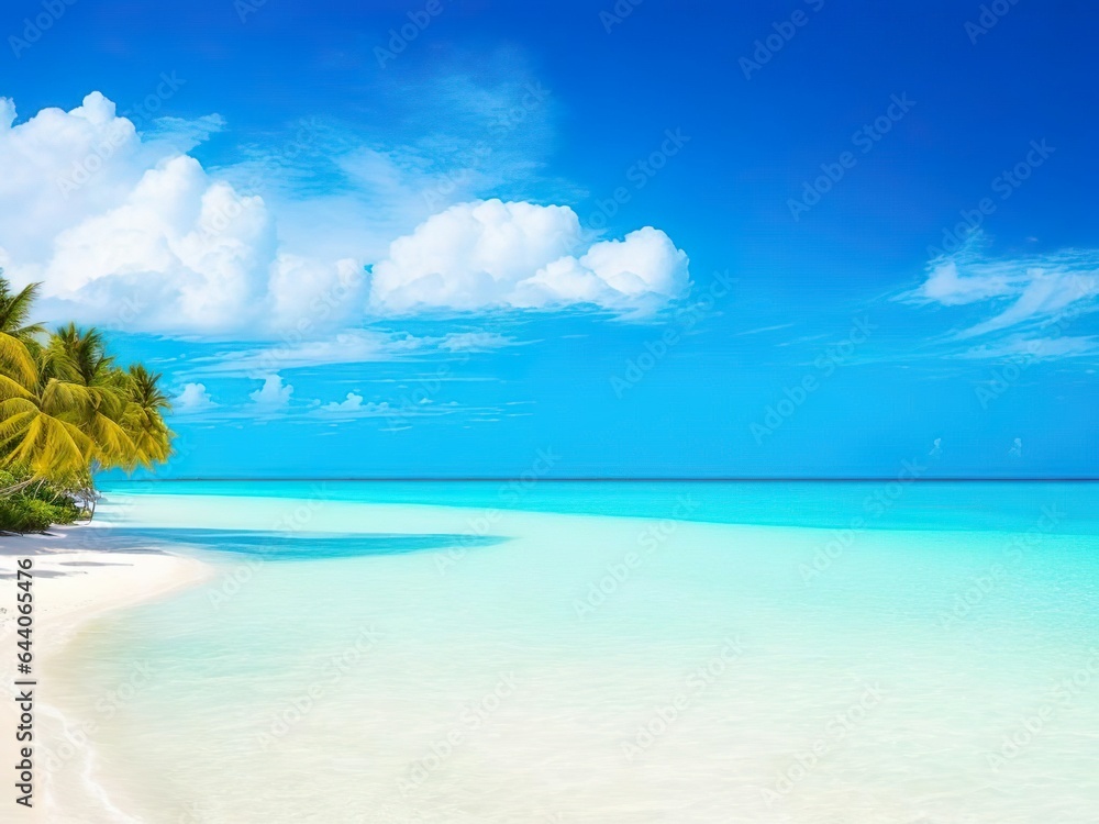 Island in Maldives, a colorful perfect, panoramic, natural landscape

