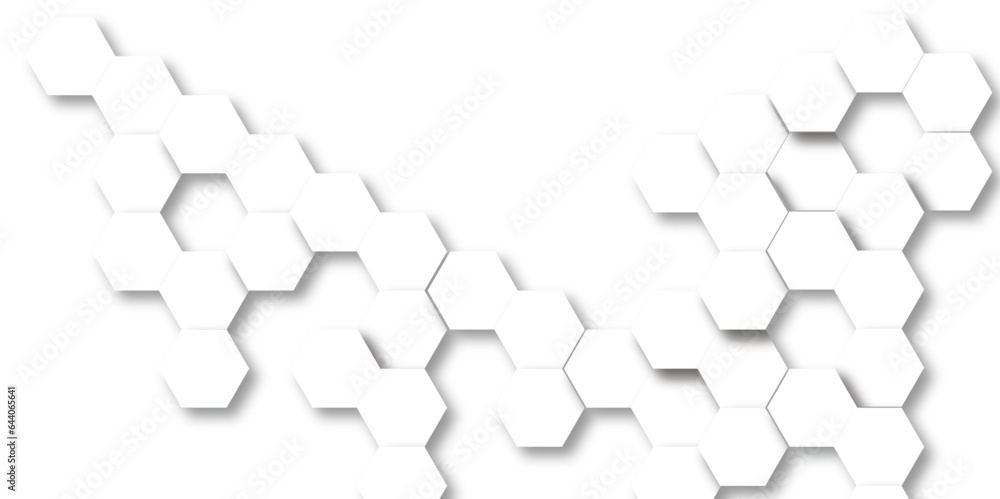Pattern of white hexagon white abstract hexagon wallpaper or background. 3D Futuristic abstract honeycomb white background. geometric mesh cell texture. Pattern of white hexagon white abstract hexagon wallpaper or background. 3D Futuristic abstract honeycomb white background. geometric mesh cell texture.