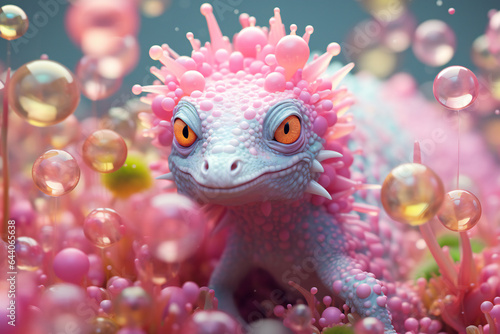 Blue Lizard in Soap Bubbles: A Whimsical Take on Reptilian Life and Playfulness