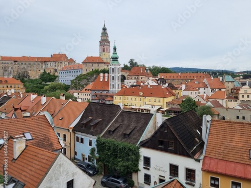 View of castle and houses in Cesky Krumlov, Czech Republic 