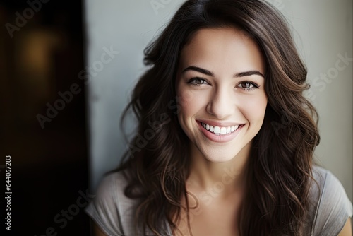 Beautiful Brunette Woman with a Big Bright White Smile - Headshot of Happy Adult with Positive Expression and White Teeth