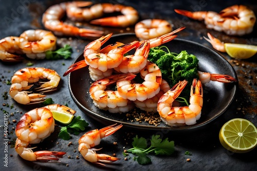 Artistic shot of seared shrimp against a different background 