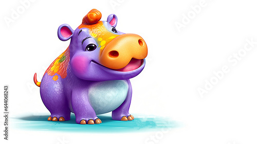 Cute cartoon hippo. Happy holiday concept