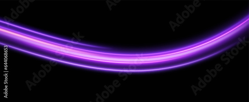 neon multicolored glowing swirl. The effect of movement with the speed of light pink purple color. Easy trail. Shiny wavy path. Vector.