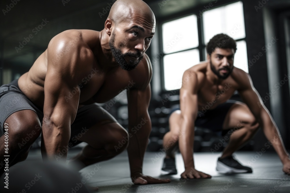 shot of two men working out at the gym shot of two men working out at the gym
