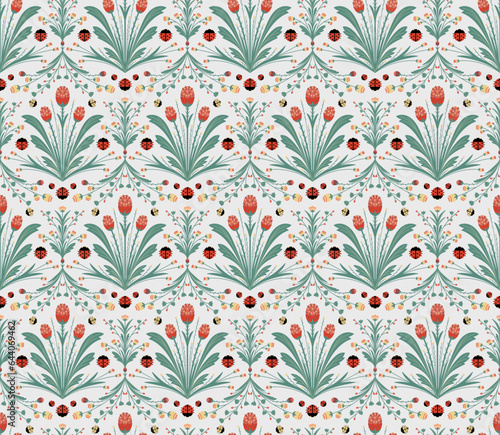 Seamless pattern with decorative flowers,Botanical floral ethnic motif and mughal art flower bunch