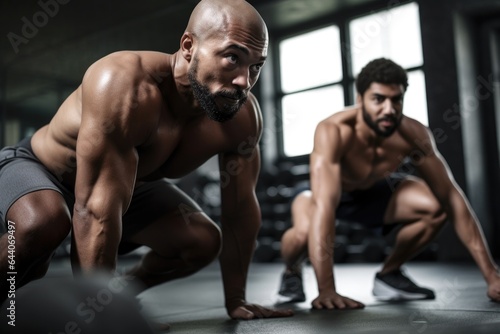 shot of two men working out at the gym