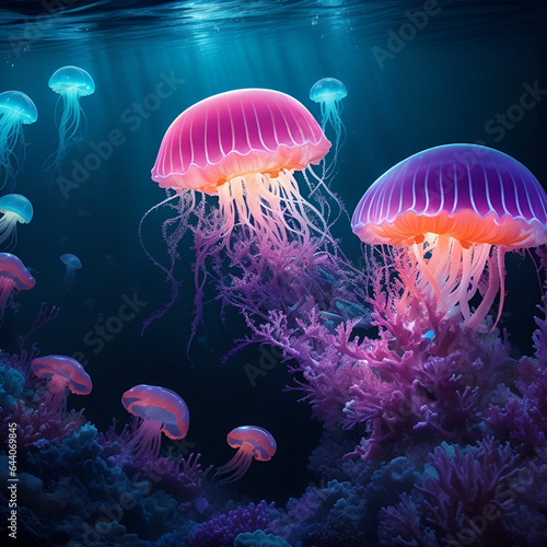 Jellyfish, ornamental seabed, coral reefs