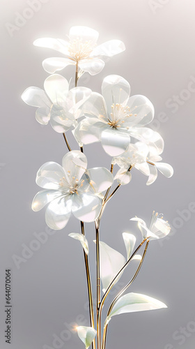 Ethereal Beauty  White Flowers with Golden Stems and Leaves