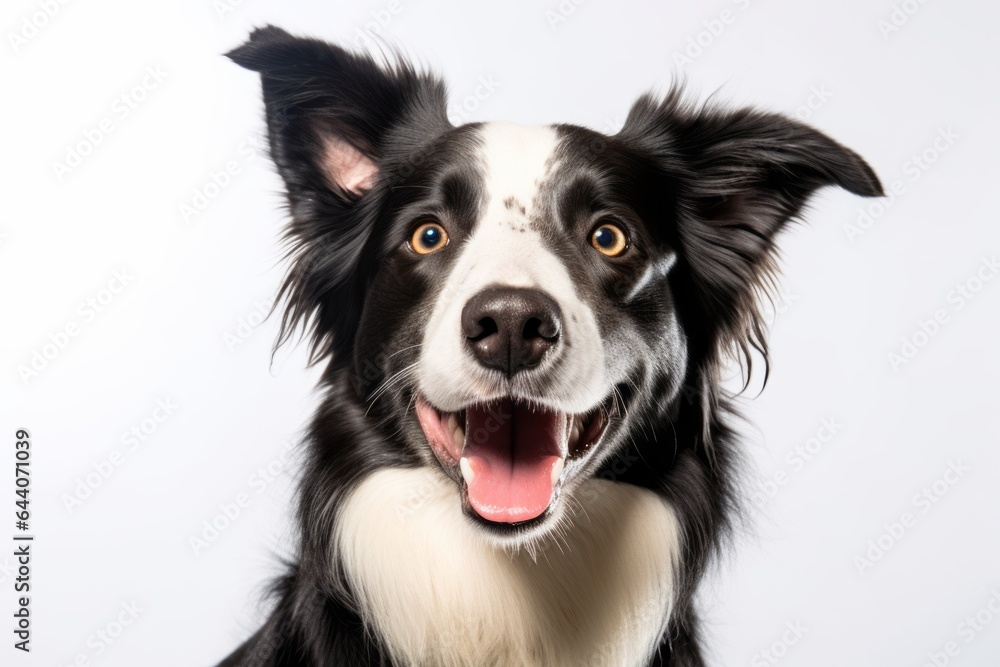 Medium shot portrait photography of a happy border collie wearing a sailor suit against a white background. With generative AI technology