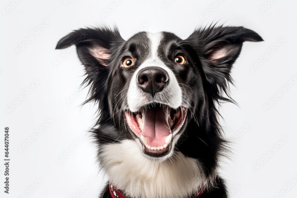 Medium shot portrait photography of a happy border collie wearing a sailor suit against a white background. With generative AI technology
