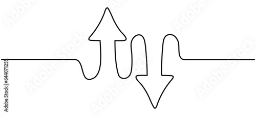 Continuous line drawing arrow up and down. Vector illustration isolated on white.