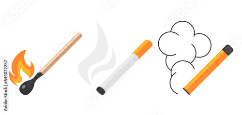 Smoking icons, signs of cigarette, vape, match
