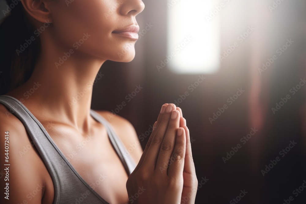 cropped shot of a woman meditating in silence at a yoga studio cropped shot of a woman meditating in silence at a yoga studio