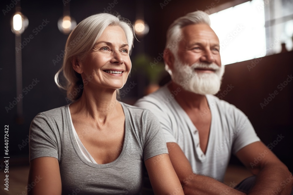 shot of a smiling mature couple meditating together in a yoga studio shot of a smiling mature couple meditating together in a yoga studio
