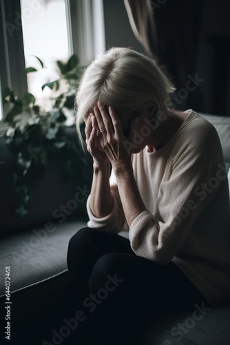 cropped shot of an unrecognizable woman crying while sitting in her living room