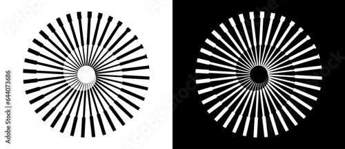 Spiral with lines as dynamic abstract vector background or logo or icon. Yin and Yang symbol. Black lines on a white background and white lines on the black side.