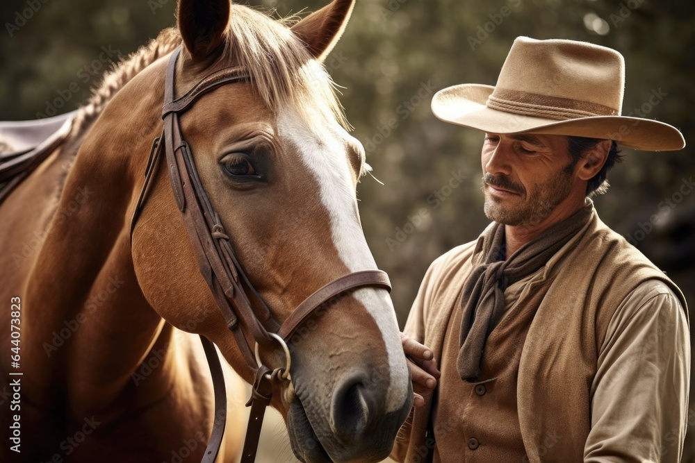cropped shot of a man in a western outfit holding his horse cropped shot of a man in a western outfit holding his horse
