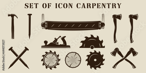 set of isolated carpentry icon vector illustration template graphic design. bundle collection of various carpenter tools or equipment sign and symbol for business or company concept
