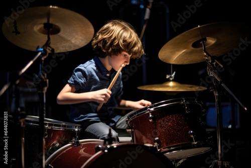 cropped shot of a young boy playing the drums on his drum kit