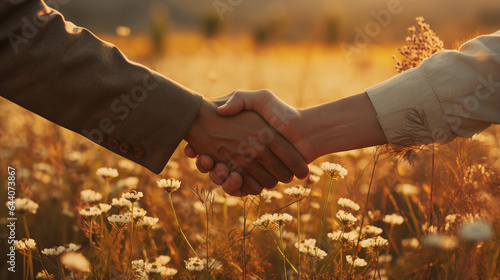 Shaking hands in the field