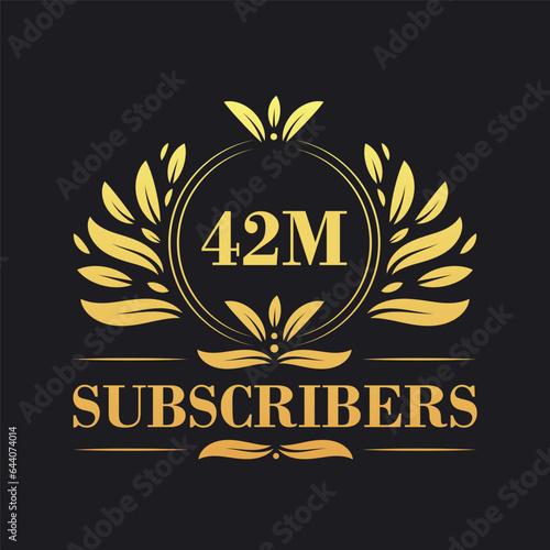 42M Subscribers celebration design. Luxurious 42M Subscribers logo for social media subscribers