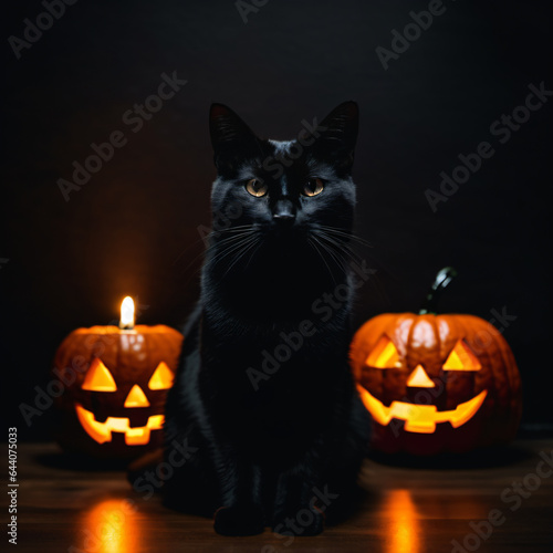 black cat and pumpkins for halloween © Adriana Nikolova