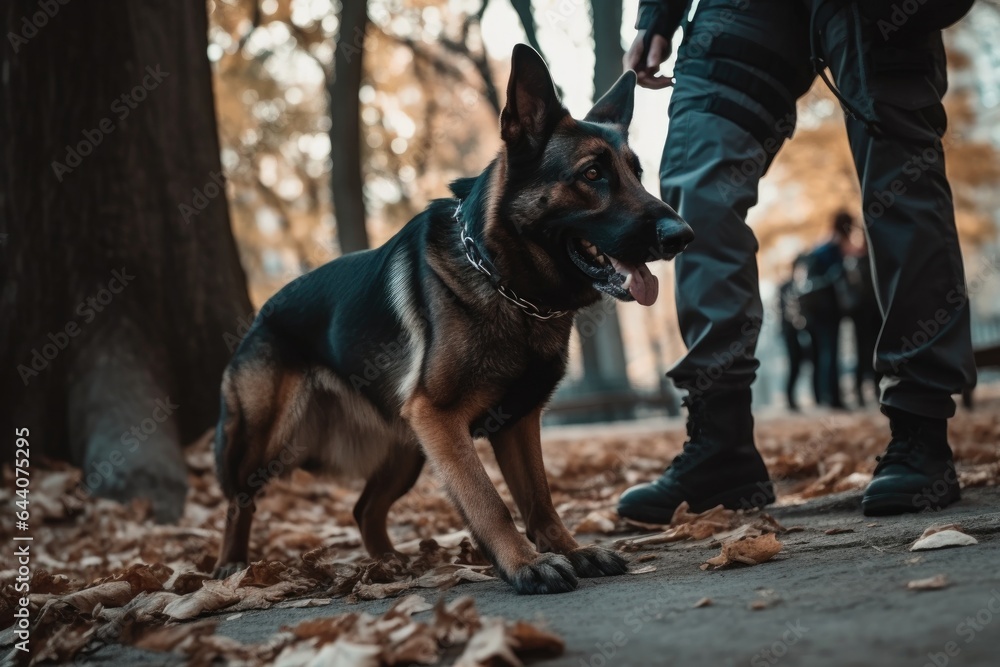 shot of a dog assisting a police officer on the job shot of a dog assisting a police officer on the job