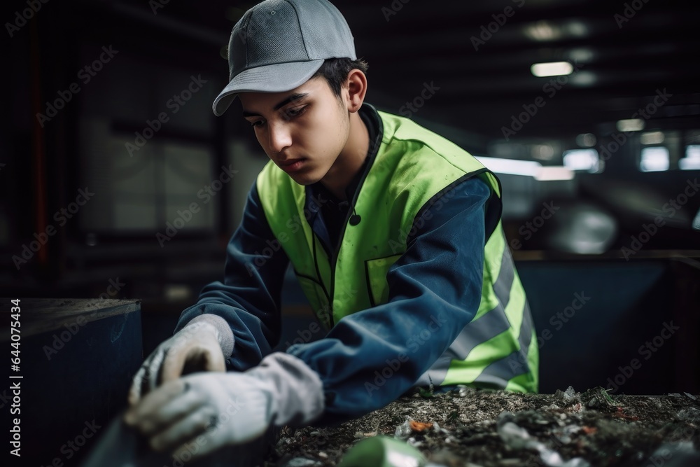 shot of a young man working at a recycling plant shot of a young man working at a recycling plant