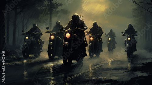 grupo de motociclistas andando de bicicleta esportiva juntos