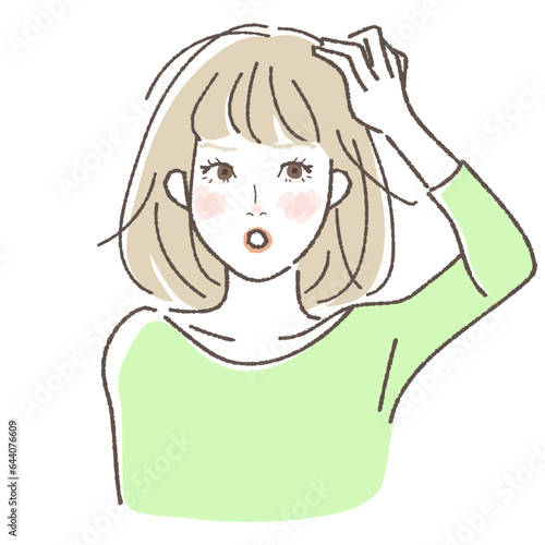髪トラブル　女性のイラスト