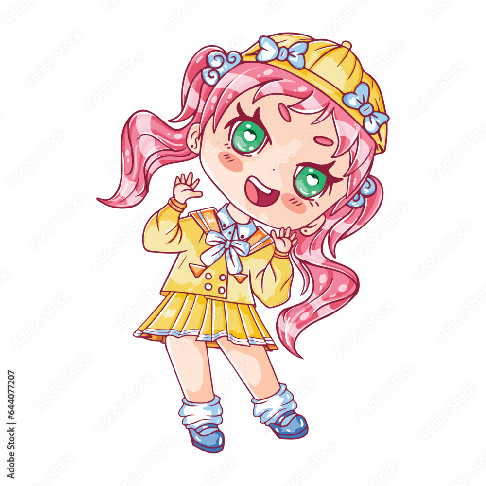Vector Cartoon Chibi girl Character isolated illustration Vector Cartoon Chibi girl Character isolated illustration