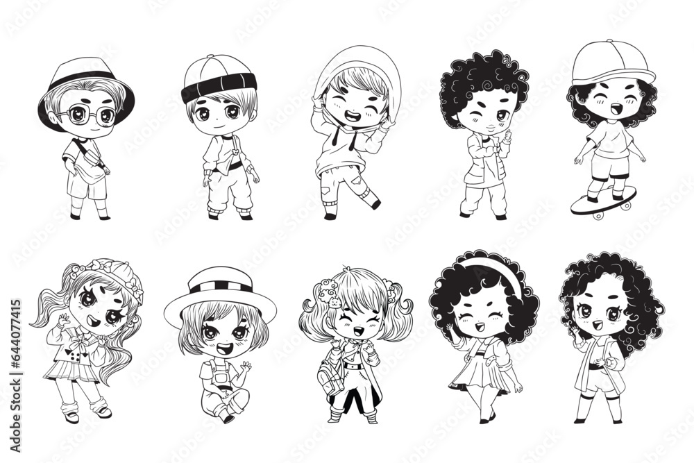 Vector Cartoon Chibi kids Character isolated illustration Vector Cartoon Chibi kids Character isolated illustration