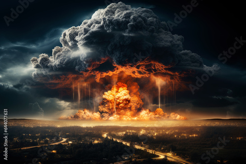 Nuclear bomb explosion with mushroom cloud