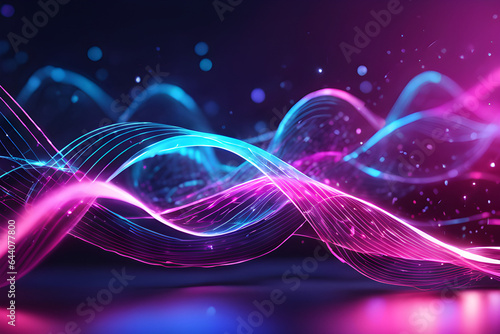 abstract background with glowing lines, Futuristic depiction of computer technology featuring a neon-colored laptop